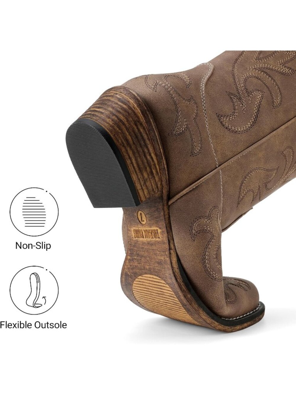 Women's Camel Faux Leather Western Embroidery Stitched Mid Calf Cowgirl Boots - Picture 6 of 6